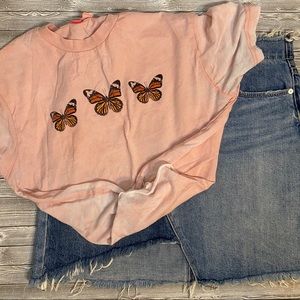 🐝 Pink Vintage Wash Butterfly Graphic Tee Top